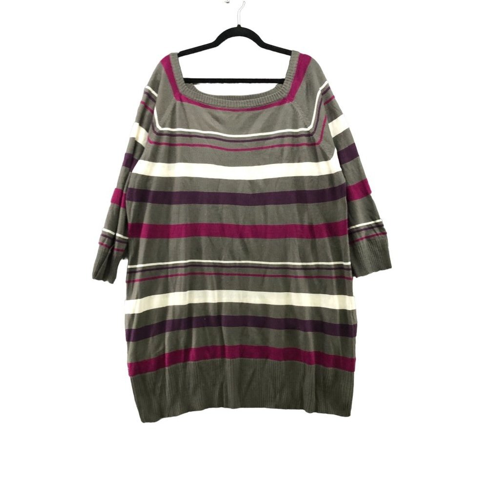 Extra Touch Womens Gray Pullover Tunic Sweater Size 3X‎ Striped Square Neck